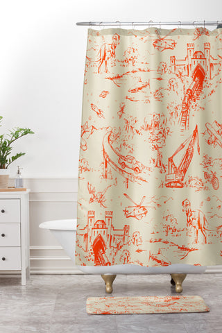 Pattern State Adventure Toile Dawn Shower Curtain And Mat