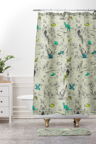 Pattern State Adventure Toile Shower Curtain And Mat