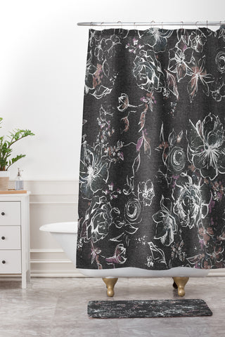 Pattern State Floral Charcoal Linen Shower Curtain And Mat