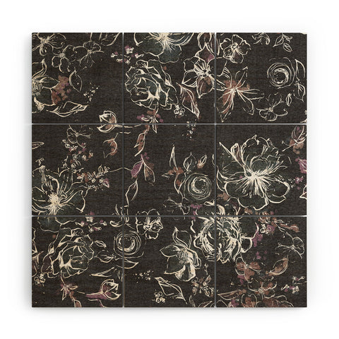 Pattern State Floral Charcoal Linen Wood Wall Mural