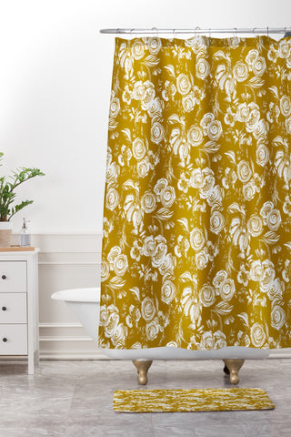 Pattern State Floral Sketch Ginger Shower Curtain And Mat