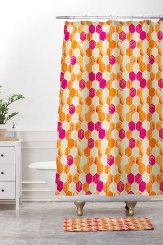 Pattern State Hex Shower Curtain And Mat