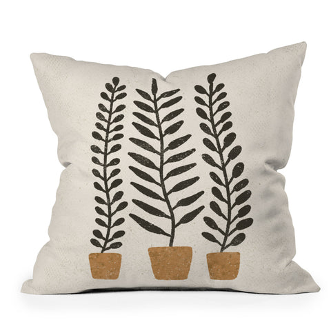 Pauline Stanley Potted Ferns Black Terracotta Throw Pillow