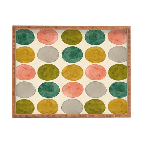 Pauline Stanley Watercolor Dots Pink and Green Rectangular Tray
