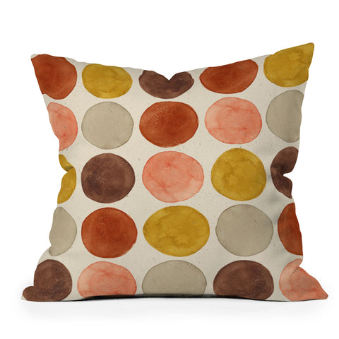Pauline Stanley Watercolor Dots Rust Ochre Throw Pillow