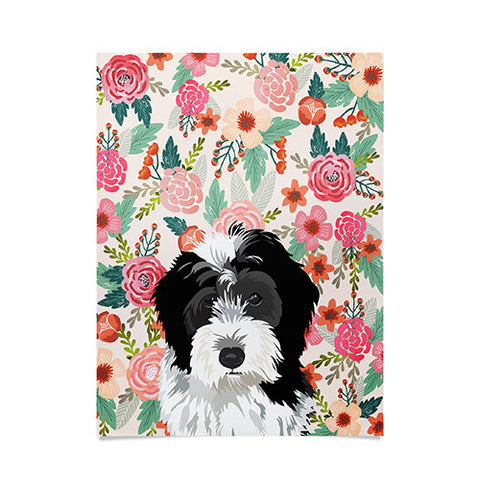 Petfriendly Bernedoodle floral pet portrait Poster