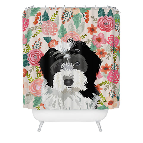Petfriendly Bernedoodle floral pet portrait Shower Curtain