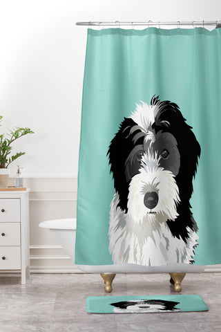 Petfriendly Bernedoodle pet portrait Shower Curtain And Mat