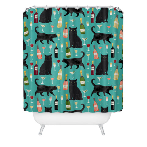 Petfriendly Black cat wine cocktails Shower Curtain