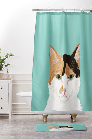 Petfriendly Calico Cat Cute cat black white Shower Curtain And Mat