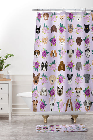 Petfriendly Dogs and cats pet friendly floral Shower Curtain And Mat