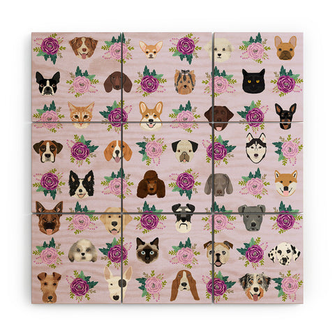 Petfriendly Dogs and cats pet friendly floral Wood Wall Mural