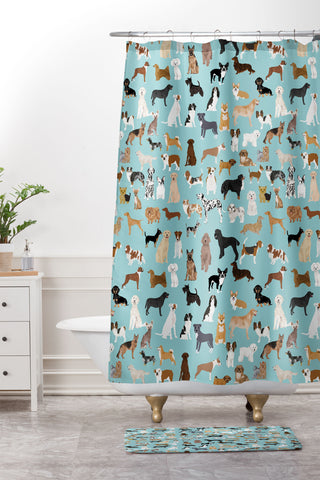 Petfriendly Dogs pattern print dog breeds Shower Curtain And Mat