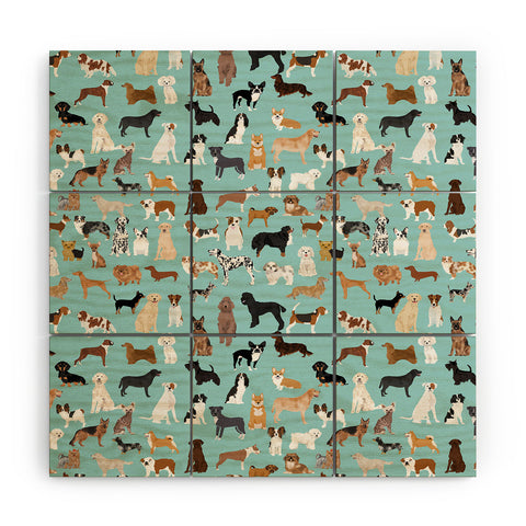 Petfriendly Dogs pattern print dog breeds Wood Wall Mural