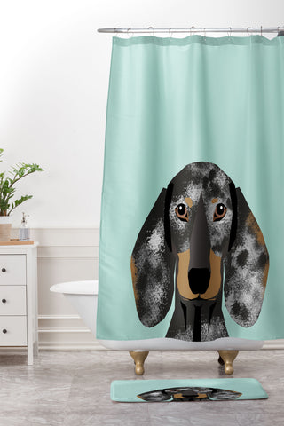 Petfriendly Doxie Dachshund merle Shower Curtain And Mat