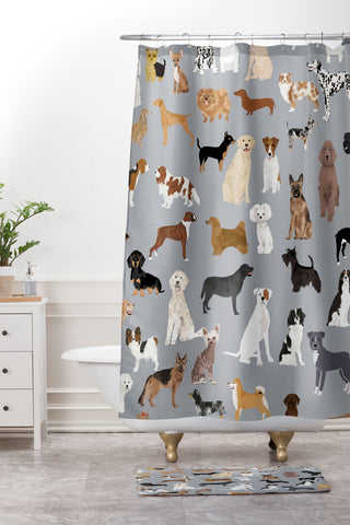 Petfriendly Mixed Dog lots of dogs Shower Curtain And Mat