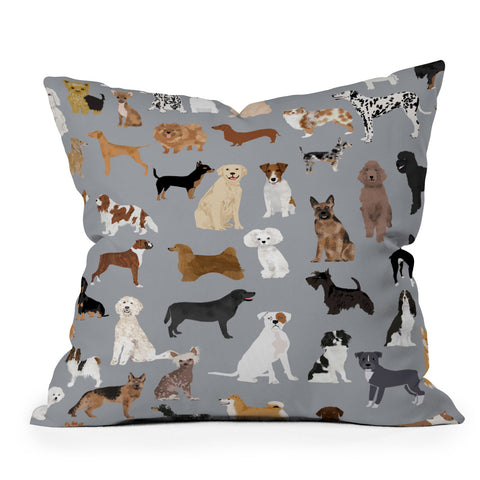 Petfriendly Mixed Dog lots of dogs Throw Pillow