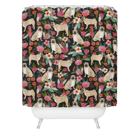 Petfriendly Pugs of spring floral pug dog Shower Curtain