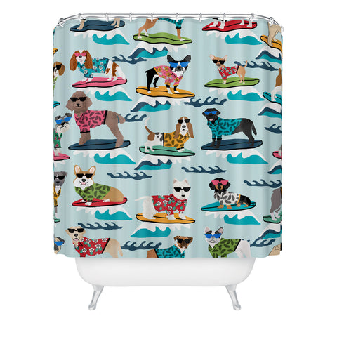 Petfriendly Surfing Dogs cute summer Shower Curtain