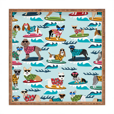 Petfriendly Surfing Dogs cute summer Square Tray