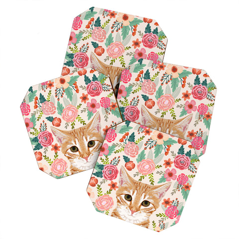Petfriendly Tabby Cat florals Coaster Set