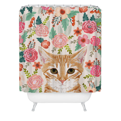 Petfriendly Tabby Cat florals Shower Curtain