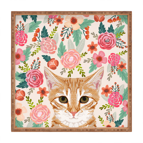 Petfriendly Tabby Cat florals Square Tray