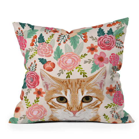 Petfriendly Tabby Cat florals Throw Pillow