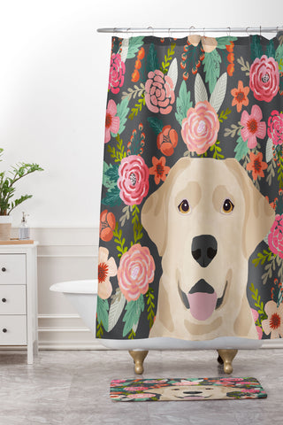 Petfriendly Yellow Lab dog portrait Shower Curtain And Mat