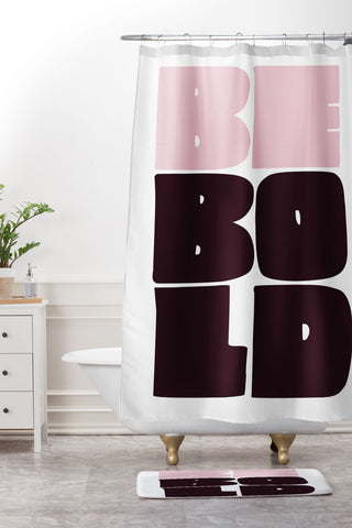 Phirst Be Bold black and pink Shower Curtain And Mat