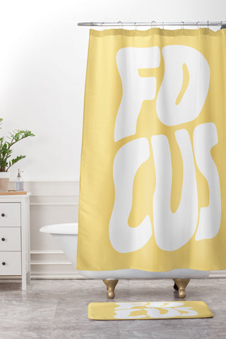 Phirst Focus yellow and white Shower Curtain And Mat