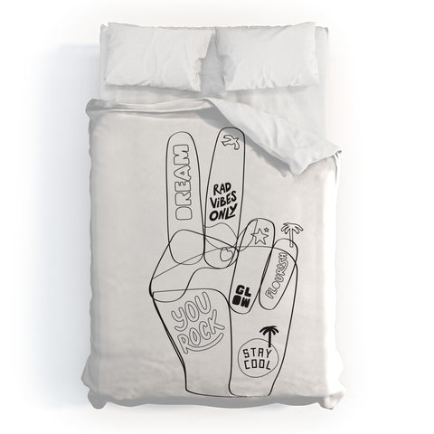 Phirst Peace Out Line Art Duvet Cover