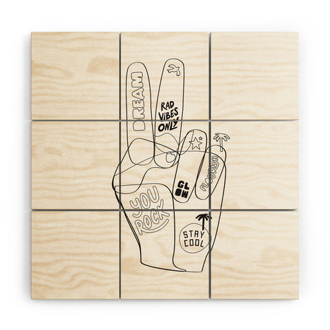Phirst Peace Out Line Art Wood Wall Mural