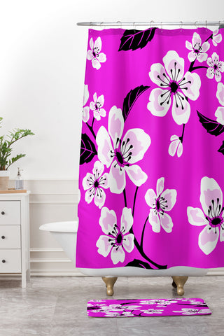 PI Photography and Designs Fuschia Sakura Flowers Shower Curtain And Mat