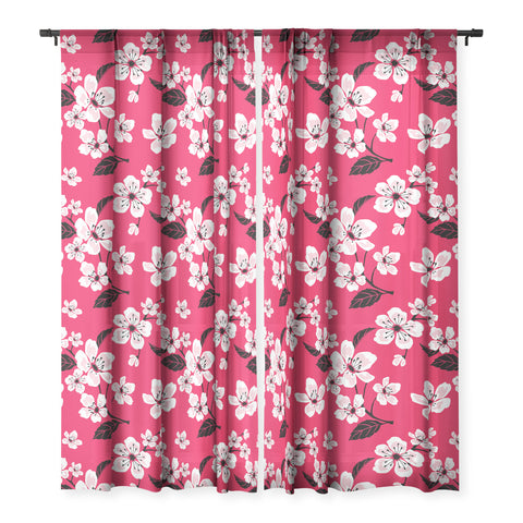 PI Photography and Designs Pink Sakura Cherry Blooms Sheer Window Curtain