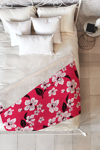 PI Photography and Designs Pink Sakura Cherry Blooms Fleece Throw Blanket