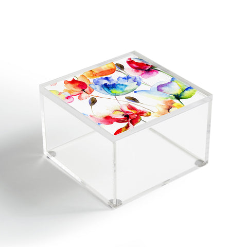 PI Photography and Designs Poppy Tulip Watercolor Pattern Acrylic Box