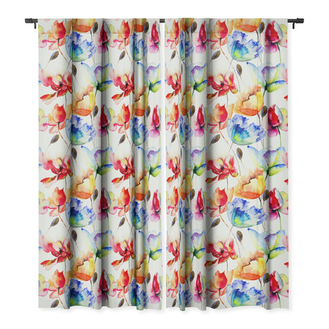 PI Photography and Designs Poppy Tulip Watercolor Pattern Blackout Window Curtain