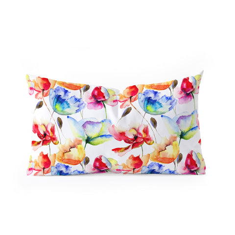 PI Photography and Designs Poppy Tulip Watercolor Pattern Oblong Throw Pillow