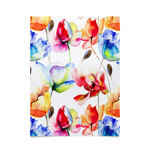 PI Photography and Designs Poppy Tulip Watercolor Pattern Poster