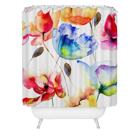 PI Photography and Designs Poppy Tulip Watercolor Pattern Shower Curtain