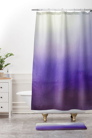 PI Photography and Designs Purple White Watercolor Blend Shower Curtain And Mat