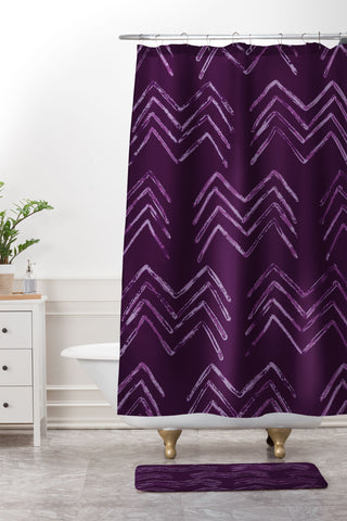 PI Photography and Designs Tribal Chevron Purple Shower Curtain And Mat