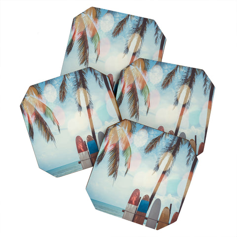 PI Photography and Designs Tropical Surfboard Scene Coaster Set