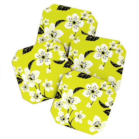 PI Photography and Designs Yellow Sakura Flowers Coaster Set