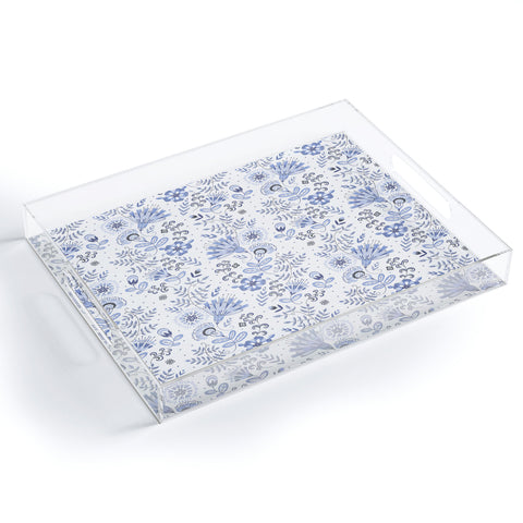 Pimlada Phuapradit Blue and white floral 1 Acrylic Tray