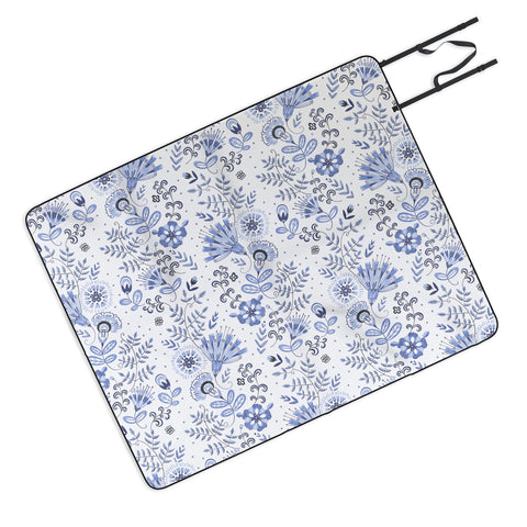 Pimlada Phuapradit Blue and white floral 1 Picnic Blanket
