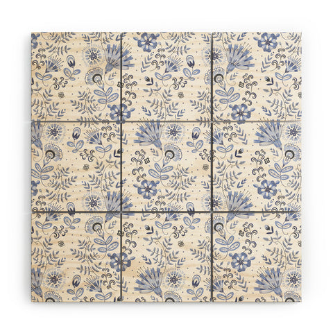 Pimlada Phuapradit Blue and white floral 1 Wood Wall Mural