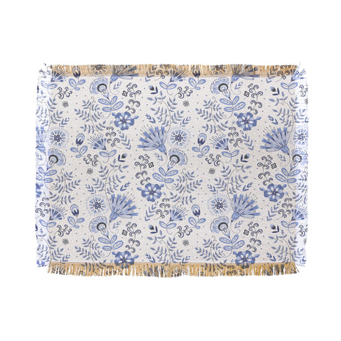 Pimlada Phuapradit Blue and white floral 1 Throw Blanket