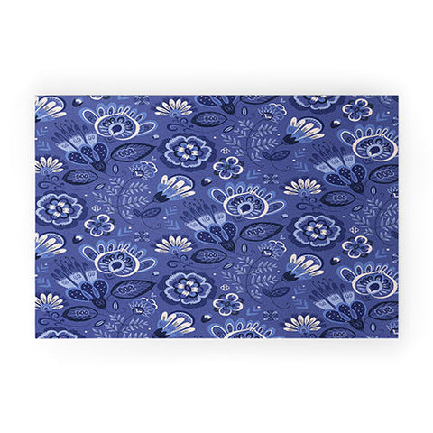 Pimlada Phuapradit Blue and white Floral 2 Welcome Mat